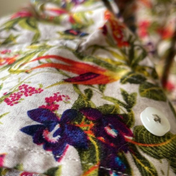 Vintage Alan Flusser tropical floral printed long sleeve cotton button blouse - Picture 3 of 6